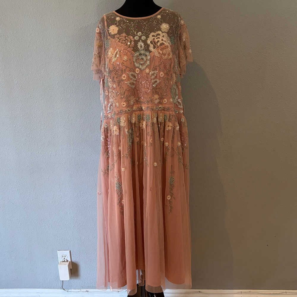 Mac Duggal 9134 Embellished Illusion High Neck Butterfly Sleeve Midi Dress NWT - Picture 3 of 16